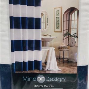 Shower Curtain Blue White Stripe NEW